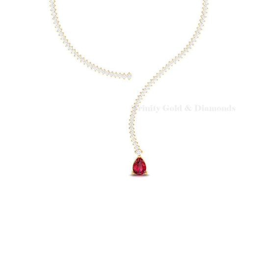 Ruby Drop Choker Necklace • Gold Tennis Choker With Pear Ruby • 925 Sterling Silver • Bridal Jewelry Gift • Minimalist Evening Necklace