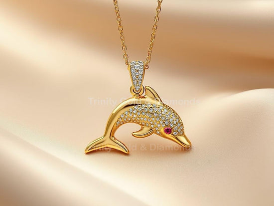 Dolphin Pendant Necklace • Sparkling Sea Life Charm • Playful Ocean Jewelry Gift for Her • Coastal Dolphin Necklace • Summer Jewelry