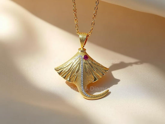 Textured Stingray Pendant Necklace • Ocean Sea Life Jewelry • Ruby Accent Marine Animal Gift • Coastal Charm for Women