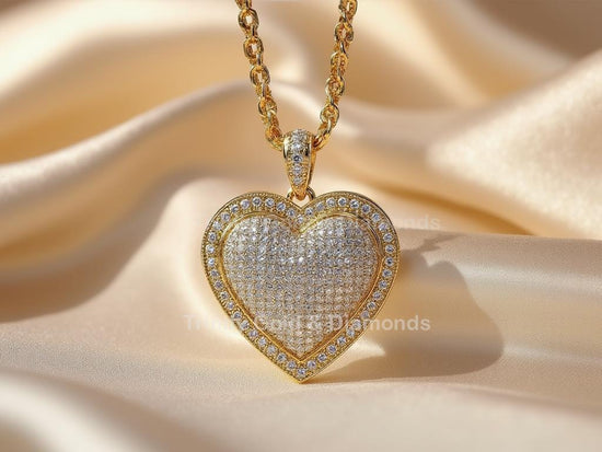 Pavé Heart Pendant Necklace for Women • Gold Double Border Heart Charm • Sparkling Statement Jewelry • Romantic Gift for Her