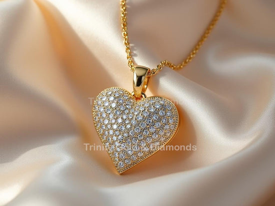 Dainty Pave Heart Pendant Necklace • Sparkly Gold Heart Charm for Women • Minimalist Iced Out Jewelry • Romantic Everyday Gift