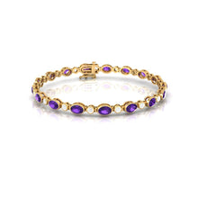 Purple Gemstone Tennis Bracelet for Women • Gold Oval Amethyst Style Bracelet • Dainty Elegant Jewelry • Birthday and Bridesmaid Gift