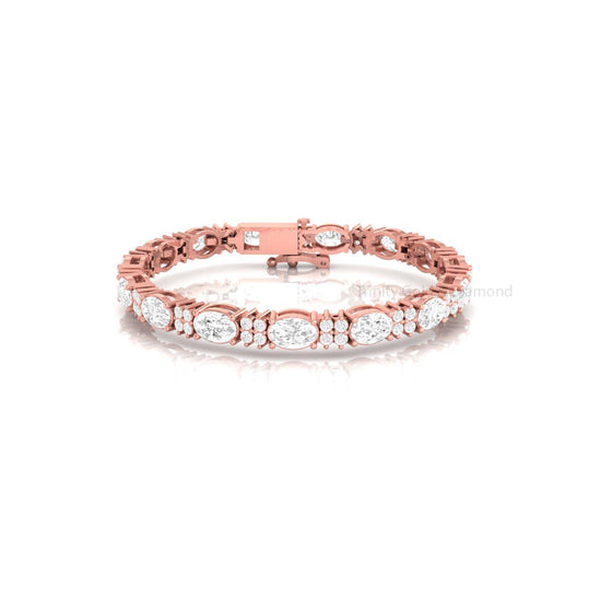 Oval Diamond Tennis Bracelet for Women • Rose Gold Statement Bracelet • Elegant Bridal Jewelry • Sparkling Gift for Her