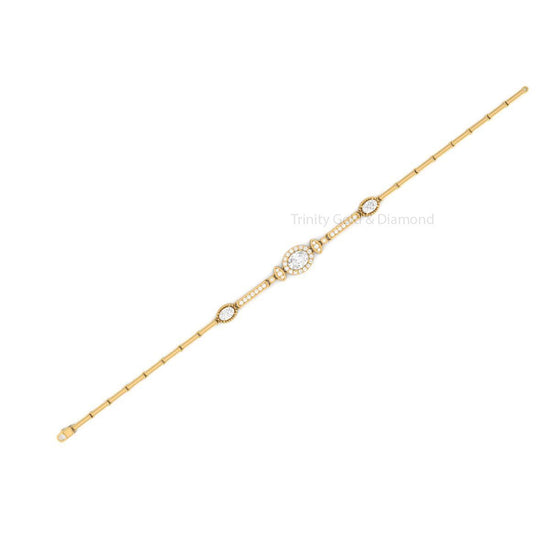 Dainty Gold Bracelet for Women • Oval Centerpiece Bracelet with Sparkling Accents • Elegant Minimalist Jewelry • Gift for Her