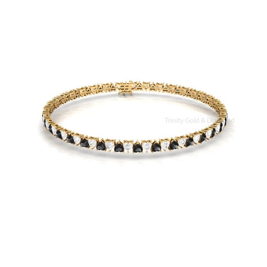 Heart Shape Tennis Bracelet for Women • Black & White Stone Gold Bracelet • Romantic Statement Jewelry • Gift for Her