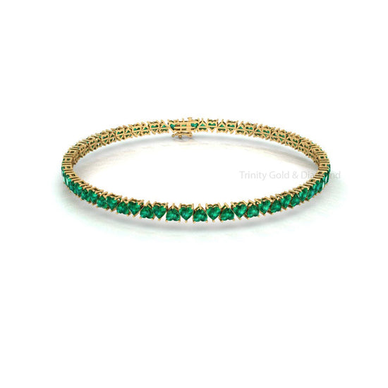 Emerald Heart Tennis Bracelet for Women • Green Gemstone Gold Bracelet • Elegant Gift Jewelry • Birthstone Statement Bracelet