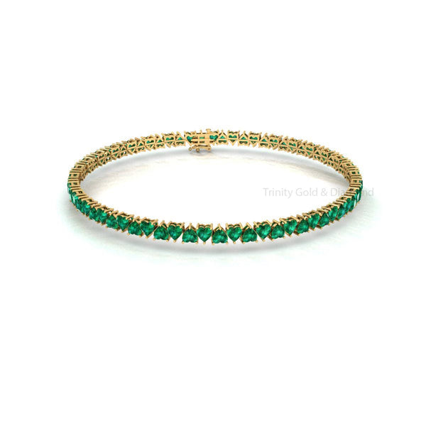 Emerald Heart Tennis Bracelet for Women • Green Gemstone Gold Bracelet • Elegant Gift Jewelry • Birthstone Statement Bracelet