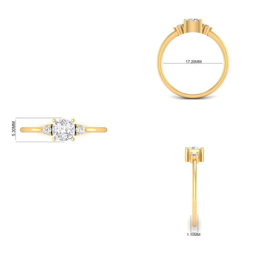 Three Stone Solitaire Ring • Cushion Set Dainty Lab Grown diamond Engagement Ring • Elegant Trio Diamond Design • Minimal Promise Ring