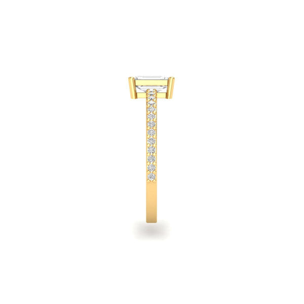 Emerald Cut Solitaire Ring • Pave Band Engagement Ring • Minimalist Elegant Promise Ring • Gift for Her • Dainty Bridal Jewelry