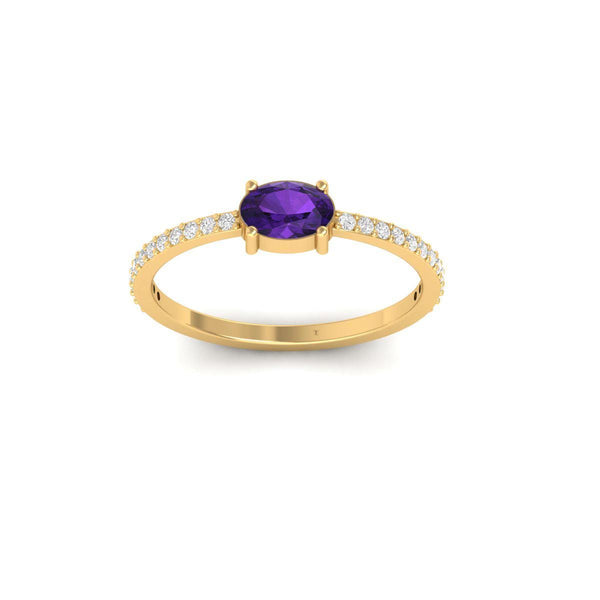 Oval Amethyst Ring • February Birthstone Pave Band Ring • Dainty Promise Ring for Her • Elegant Purple Gemstone Gift Jewelry