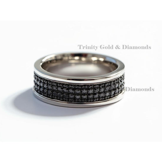Men’s Black CZ Wedding Band, Triple Row Pavé Silver Ring, Hip Hop Fashion Band Ring, Urban Jewelry Gift for Him