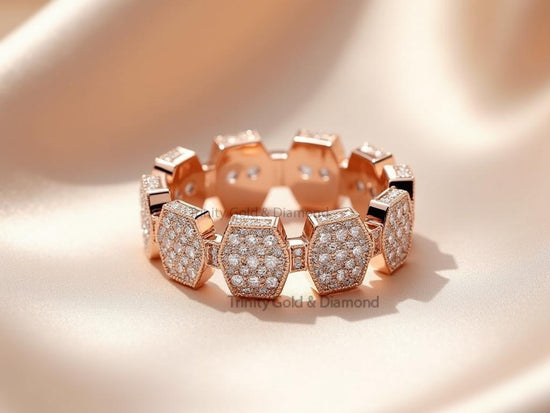 Pave Hexagon Band • Geometric Sparkle • Statement Silver • Modern Moissanite • Unique Ring • Lab Grown Diamond Eternity Band for Women