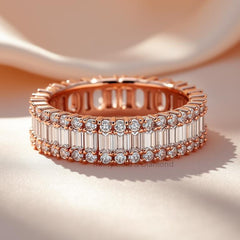 Baguette and Round Diamond Eternity Band • Gold Statement Wedding Ring • Full Eternity Anniversary Band for Her • Moissanite Gift Jewelry
