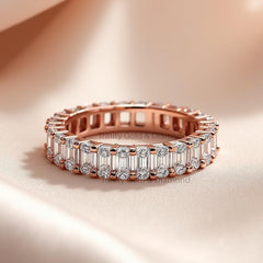 Baguette and Round Eternity Band Ring • Rose Gold Full Eternity Wedding Ring • Moissanite Anniversary Band • Gift for Her Jewelry