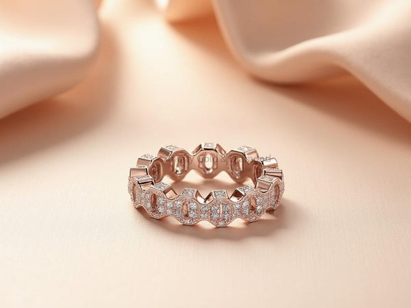 Zigzag Diamond Eternity Band Ring • Rose Gold Full Eternity Wedding Band • Modern Geometric Ring • Statement Lab Grown Diamond Ring