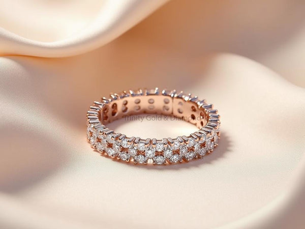 Double Row Round Diamond Eternity Band • Rose Gold Full Eternity Ring for Women • Elegant Wedding Band • Sparkle Lab Grown Gift Ring