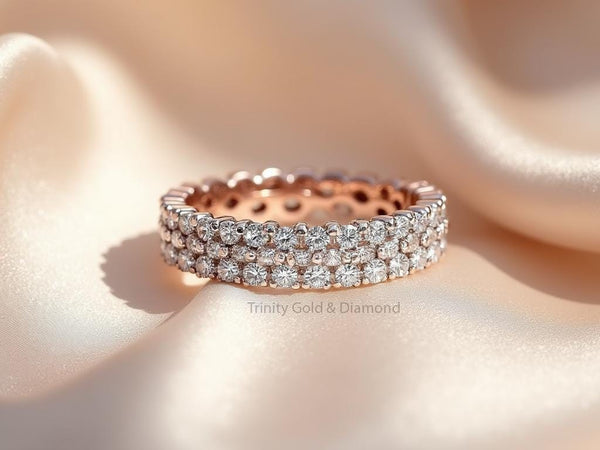 Triple Row Lab Grown Round Diamond Eternity Band • Rose Gold Full Eternity Wedding Ring • Elegant Wide Band Ring • Sparkling Gift for Her