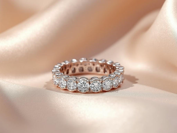 Unique Half Bezel Prong lab Grown Round Solitaire Eternity Band • Full Eternity Ring for Women • Statement Diamond Wedding Band Gift for Her