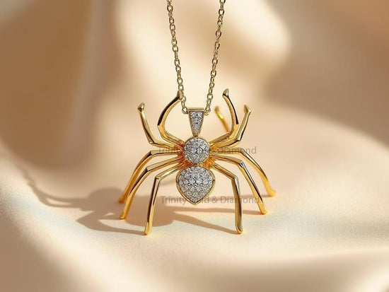 Minimalist Gold Spider Pendant Necklace • Iced Gothic Insect Jewelry • Scorpio Halloween Necklace • Perfect Lab Grown Or Moisanite Gift