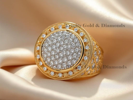 Mens Pave Diamond Statement Ring, Vintage Gold Iced Out Ring, 14K Gold Plated Bold Ring for Him, Hip Hop Bling Jewelry, Gift Idea