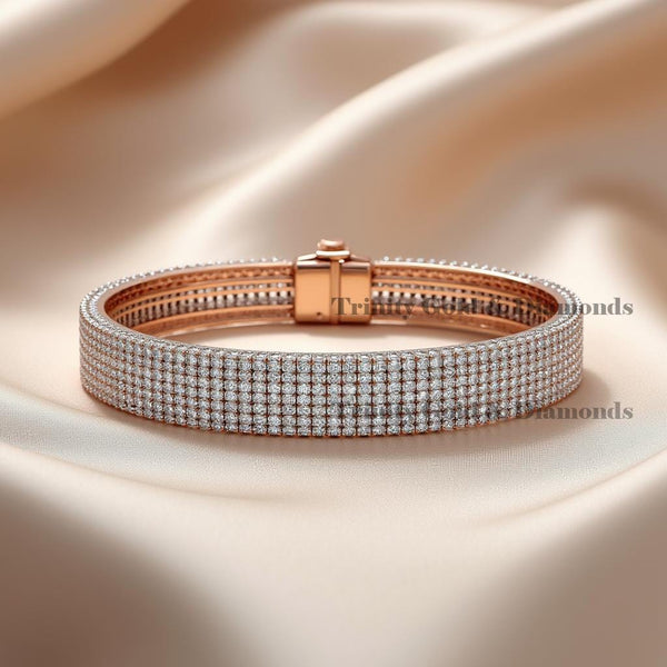 3 Row Diamond Iced Bracelet for Men, Rose Gold Plated Tennis Chain, Luxury Hip Hop Jewelry, Gift for Him, Sparkling Bling Wristwear