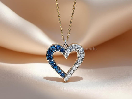 Two-Tone Blue & White Open Heart Necklace • Gold Plated Dainty Pendant • Elegant Gift for Her • Minimalist Romantic Jewelry for Women