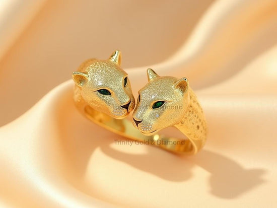 Panther Head Statement Ring • Dual Panther Wrap Ring for Women • Wild Cat Gold Ring • Luxury Animal Jewelry • Bold Adjustable Ring