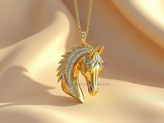 Gold Unicorn Pendant Necklace • Diamond Mane Mythical Horse Charm • Fantasy Jewelry Gift for Her • Magical Totem Necklace • Sparkling Symbol