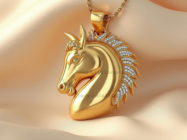 Majestic Gold Unicorn Pendant • Diamond Mane Horse Necklace • Fantasy Jewelry Gift for Her • Magical Totem Necklace • Elegant Unicorn Charm