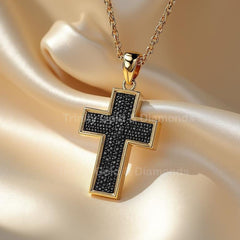 Minimalist Black Cross Pendant Necklace • Gold Framed Pavé Charm • Handmade Unisex Christian Jewelry • Faith Symbol Necklace Gift