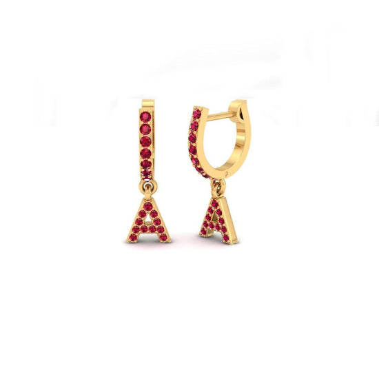 Red Initial “A” Hoop Earrings, Personalized Dangle Earrings for Women, Alphabet Letter Jewelry Gift, Sparkling Huggie Hoops