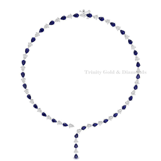 Pear Cut Sapphire Diamond Drop Necklace • Elegant Blue Stone Y Necklace • Statement Wedding Necklace • Handmade Jewelry Gift