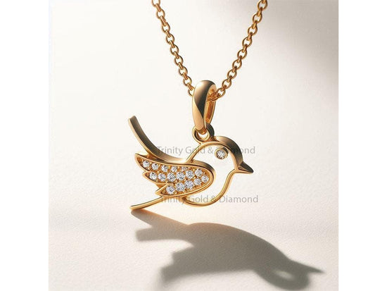 Gold Bird Pendant Necklace, CZ Winged Bird Charm Jewelry, Nature-Inspired Gift for Her, Minimal Animal Necklace for Women