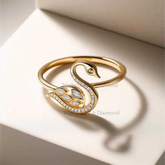 Swan Ring for Women with Moissanite Diamonds, 14k Gold Over 925 Silver,  Bird Ring, Elegant Swan Jewelry Gift for He