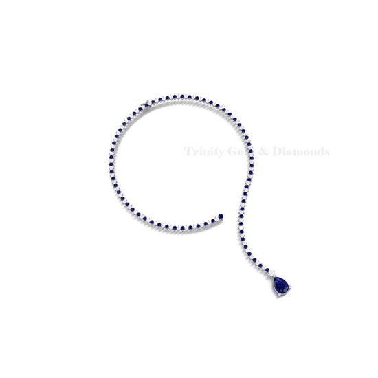 Sapphire Drop Choker Necklace • Dainty Blue Gemstone Tennis Choker • Sterling Silver Adjustable Necklace • Bridal, Evening Jewelry Gift