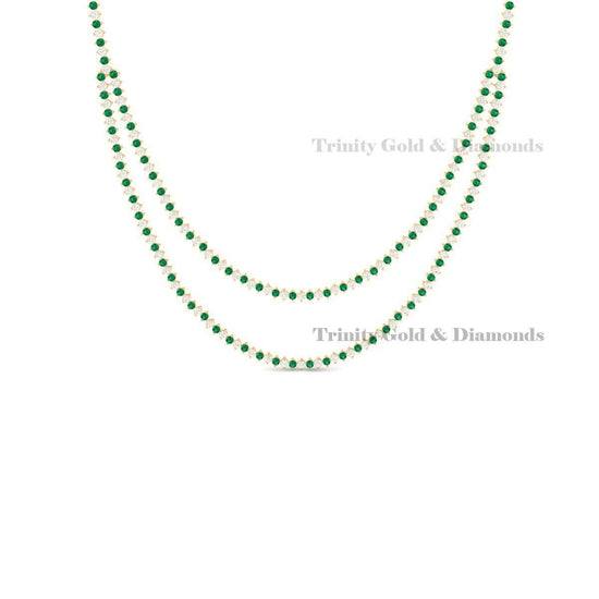 Double Layer Emerald Two Prong Diamond Necklace, Gold Finish Gemstone Tennis Choker, Wedding Jewelry, Handmade Gift for Her