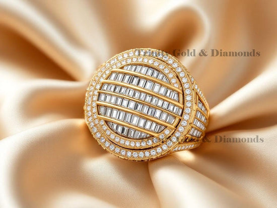 Men’s Horizontal Baguette Diamond Ring, Gold Plated Statement Ring, Hip Hop Iced Out Ring, Wide Band Ring for Him, Urban Jewelry