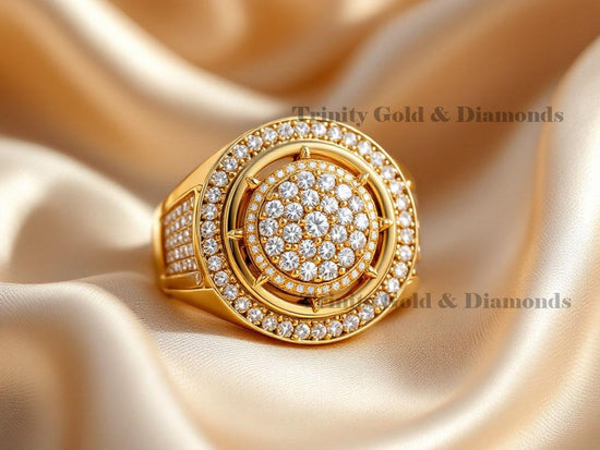 Men’s Compass Cluster Diamond Ring, Gold Plated Statement Ring, Hip Hop Iced Out Ring for Him, Wedding Gift, Luxury Bling Jewelry