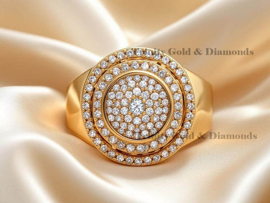 Triple Halo Cluster Men’s Diamond Ring, Round Iced Out Gold Ring, 14K Gold Plated Wedding Band, Statement Ring, Gift for Him