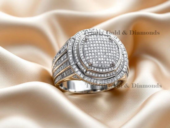 Men’s Square Pavé Diamond Ring, Iced Out Baguette Ring, Hip Hop Statement Ring in Sterling Silver, Bling Wedding Band for Him