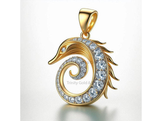 Diamond Seahorse Pendant Necklace with Sparkling Stones, 925 Sterling Silver Nautical Ocean Jewelry, Handmade Gift for Her