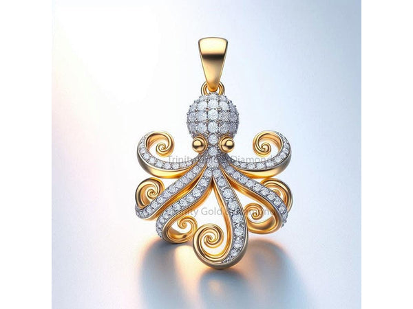 Octopus Pendant Necklace in 925 Sterling Silver, Nautical Animal Jewelry with Sparkling Stones, Handmade Ocean Gift for Her