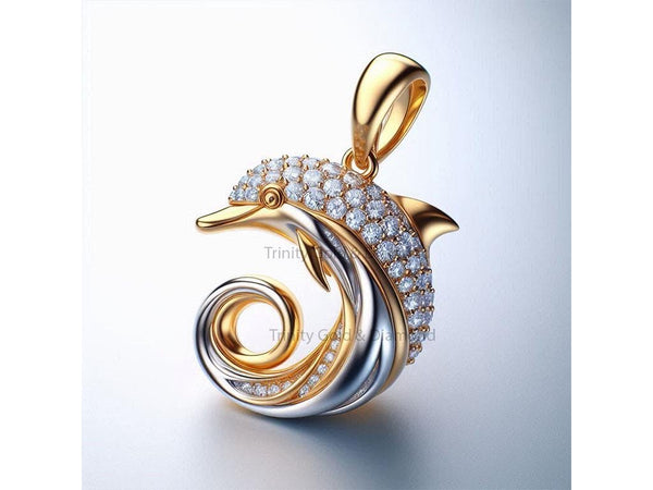 Lab Grown Diamond Dolphin Pendant Necklace, 925 Sterling Silver Ocean Jewelry, Dolphin Lover Gift, Beach girl necklace, Aquatic Charm
