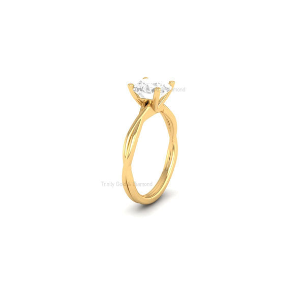 Round Lab Grown Diamond Solitaire Engagement Ring, Twisted Band Gold Ring for Her, Dainty Handmade Proposal Jewelry