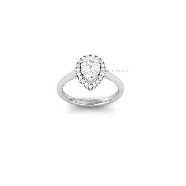Pear Shape Lab Grown Diamond Halo Engagement Ring in 14KT Solid Gold | Tear Drop Ethical Wedding Ring | Handmade Jewelry