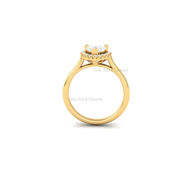 Pear Shape Lab Grown Diamond Halo Engagement Ring in 14KT Solid Gold | Tear Drop Ethical Wedding Ring | Handmade Jewelry