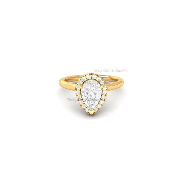 Pear Shape Lab Grown Diamond Halo Engagement Ring in 14KT Solid Gold | Tear Drop Ethical Wedding Ring | Handmade Jewelry