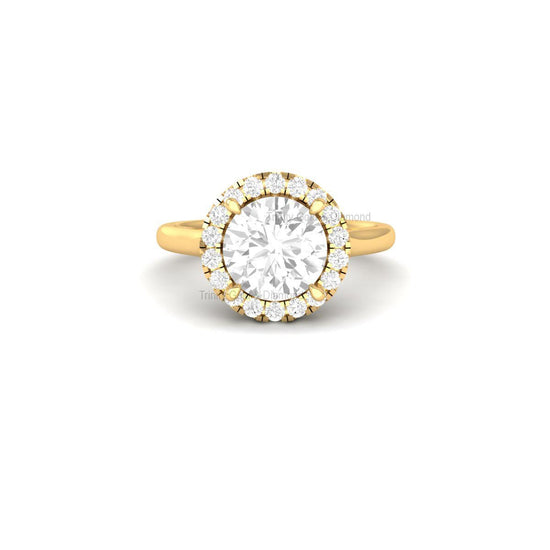 Round Halo Lab Grown Diamond Engagement Ring in 14KT Solid Gold | Handmade Bridal Ring | Eco-Friendly Diamond Solitaire Ring