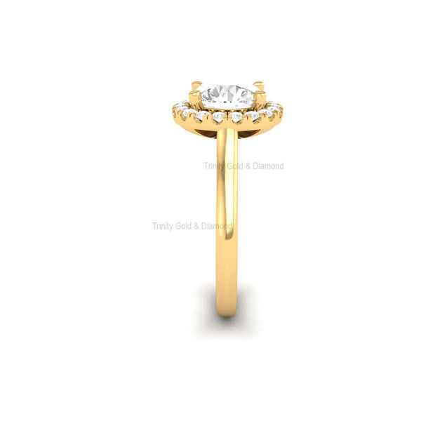 Round Halo Lab Grown Diamond Engagement Ring in 14KT Solid Gold | Handmade Bridal Ring | Eco-Friendly Diamond Solitaire Ring