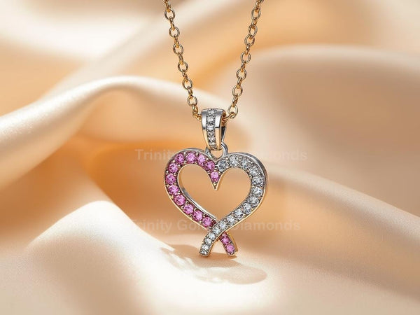 925 Sterling Silver Heart Pendant with Pink and White Lab Grown Diamonds – Romantic Love Necklace for Her